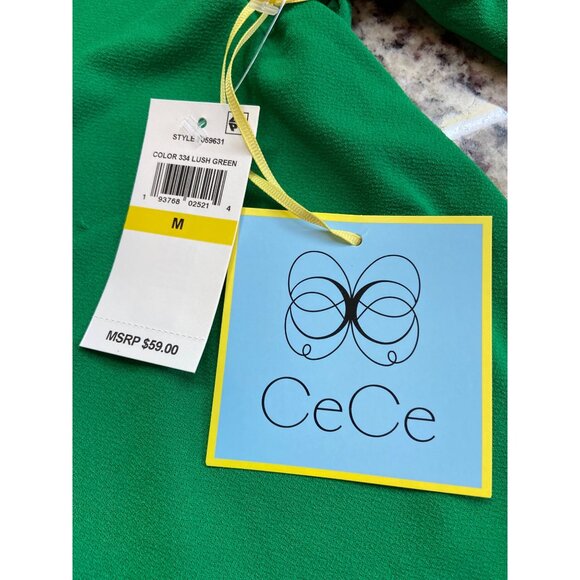 CeCe Lush Blouse M Green Ruffle Neck Puff Sleeve Romantic Elegant - Picture 5 of 9